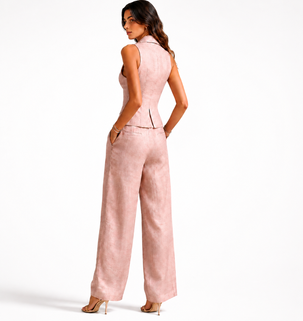 Conjunto de dos piezas para mujer con cuello en V y botones