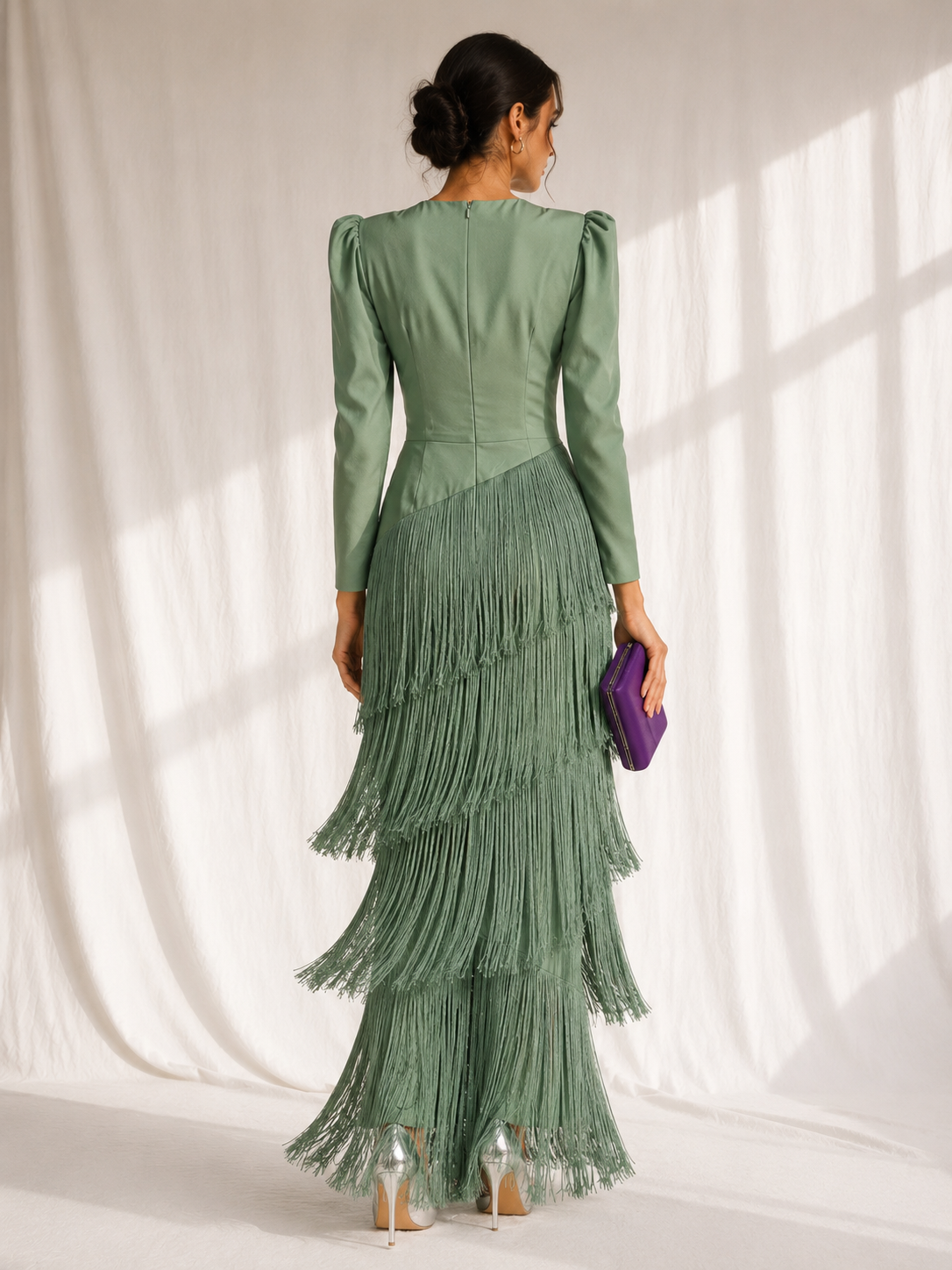 Chiara | Vestido elegante con mangas de flecos