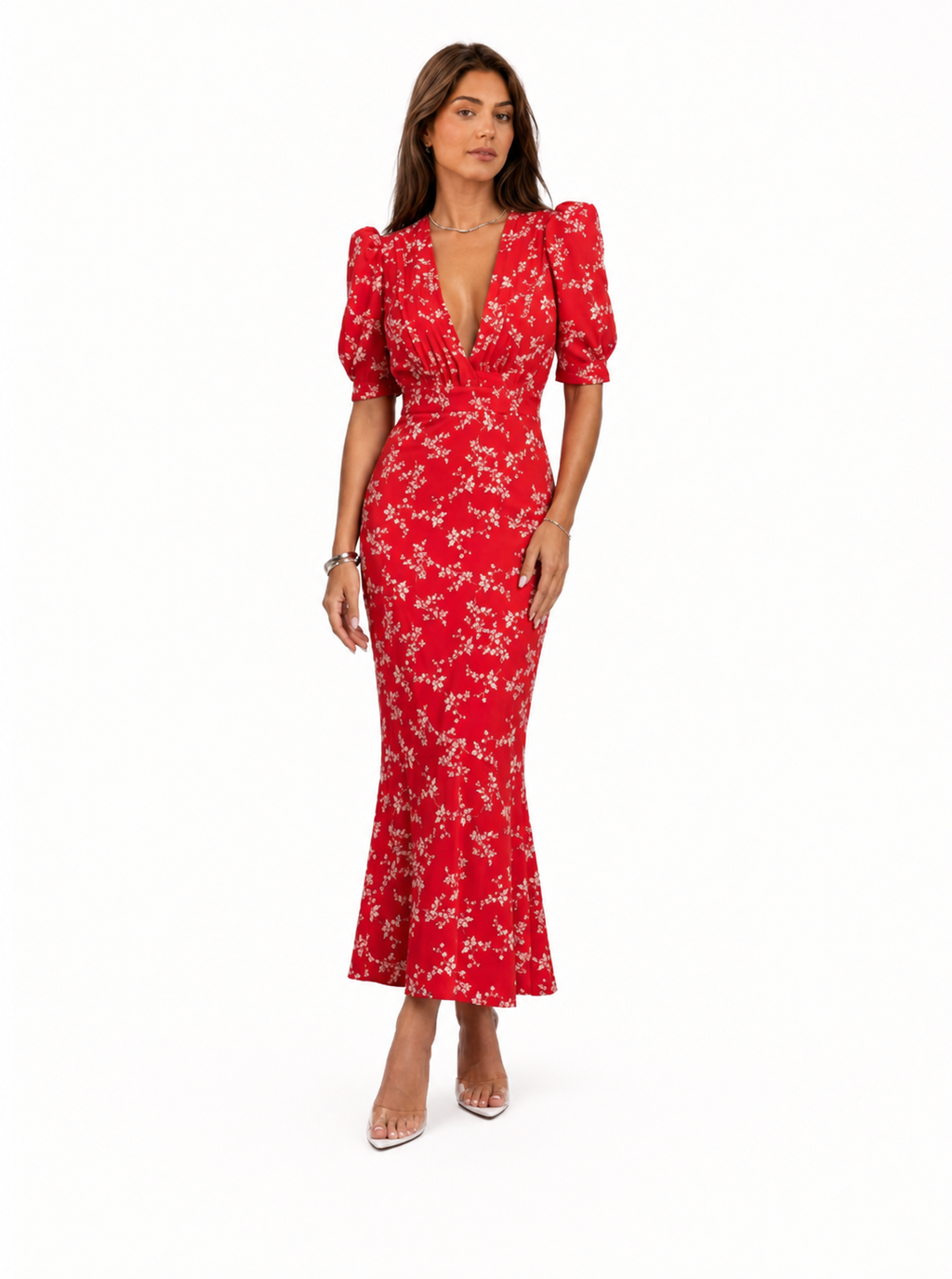 Vestido con diseño floral y cuello en V