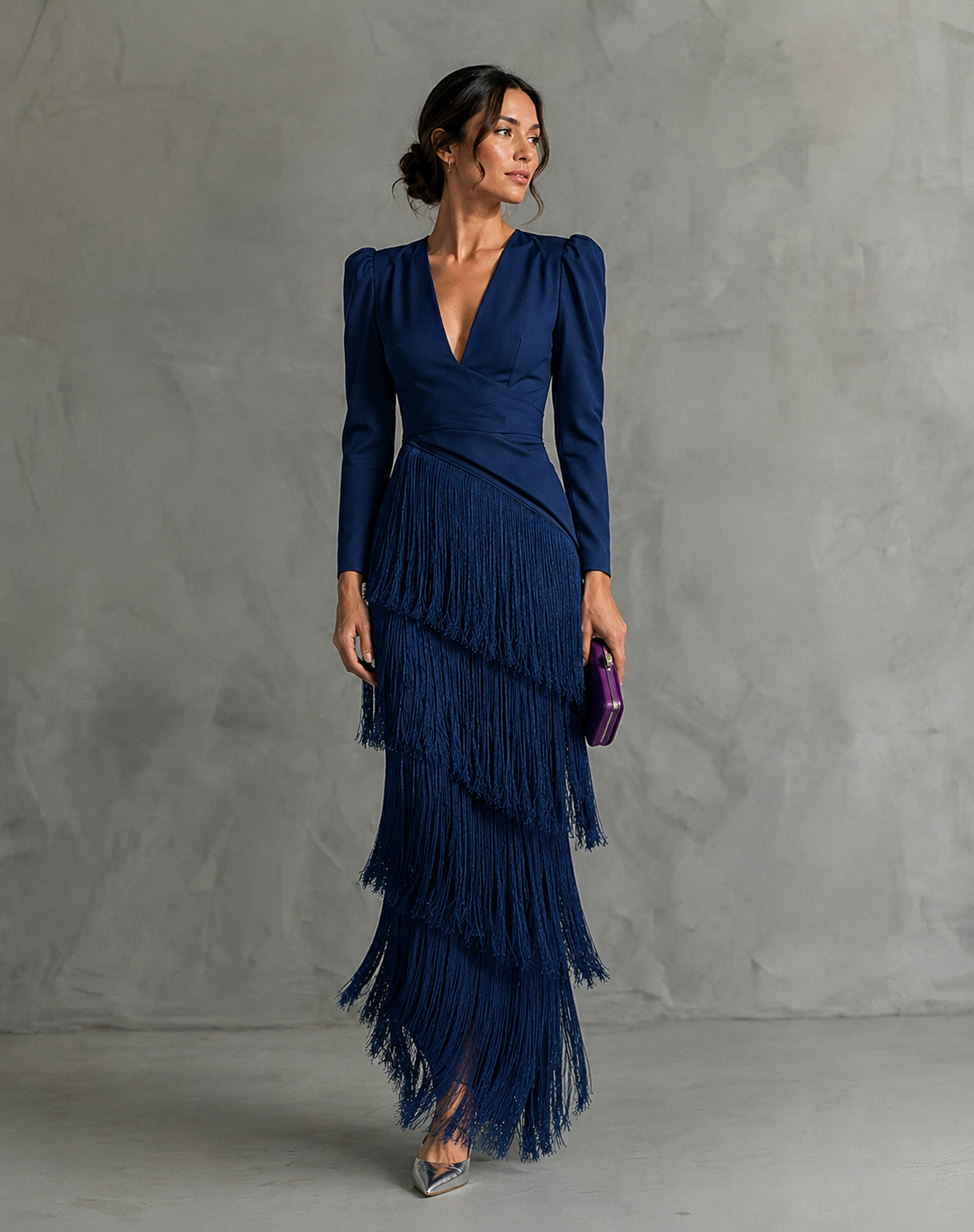 Chiara | Vestido elegante con mangas de flecos