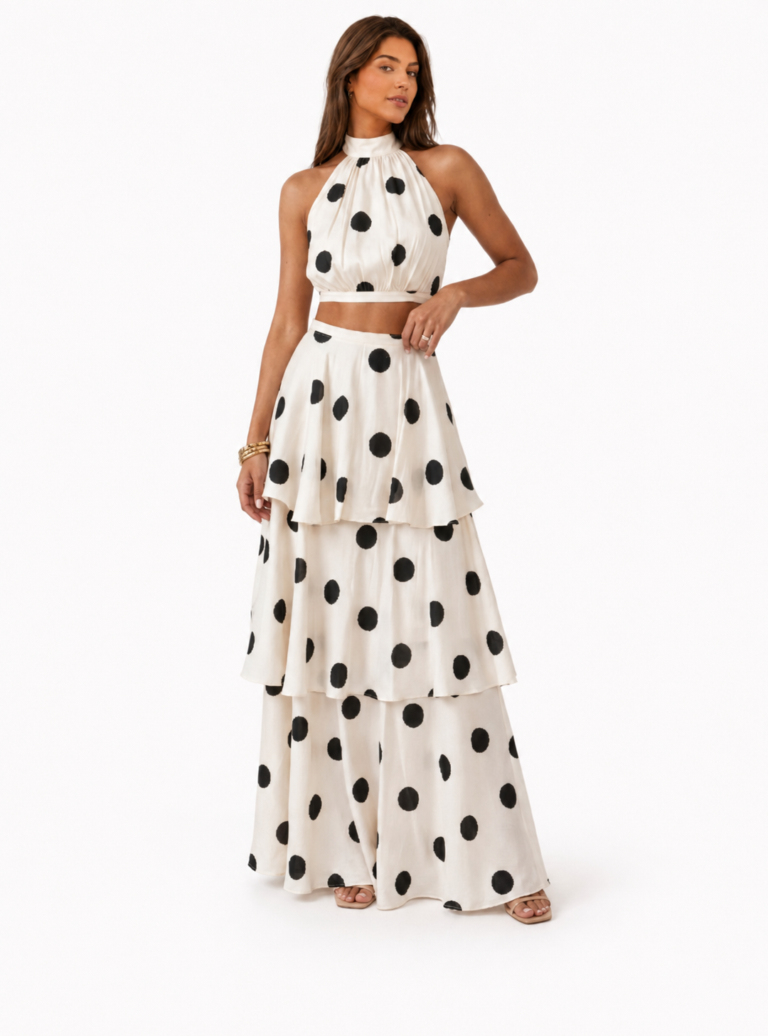 Conjunto top y falda larga de lunares