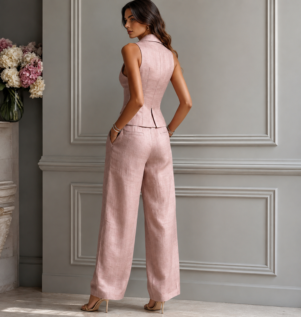 Conjunto de dos piezas para mujer con cuello en V y botones