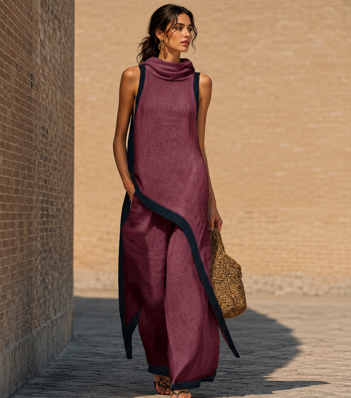 Conjunto de dos piezas de lino y algodón, elegante y con un corte artístico
