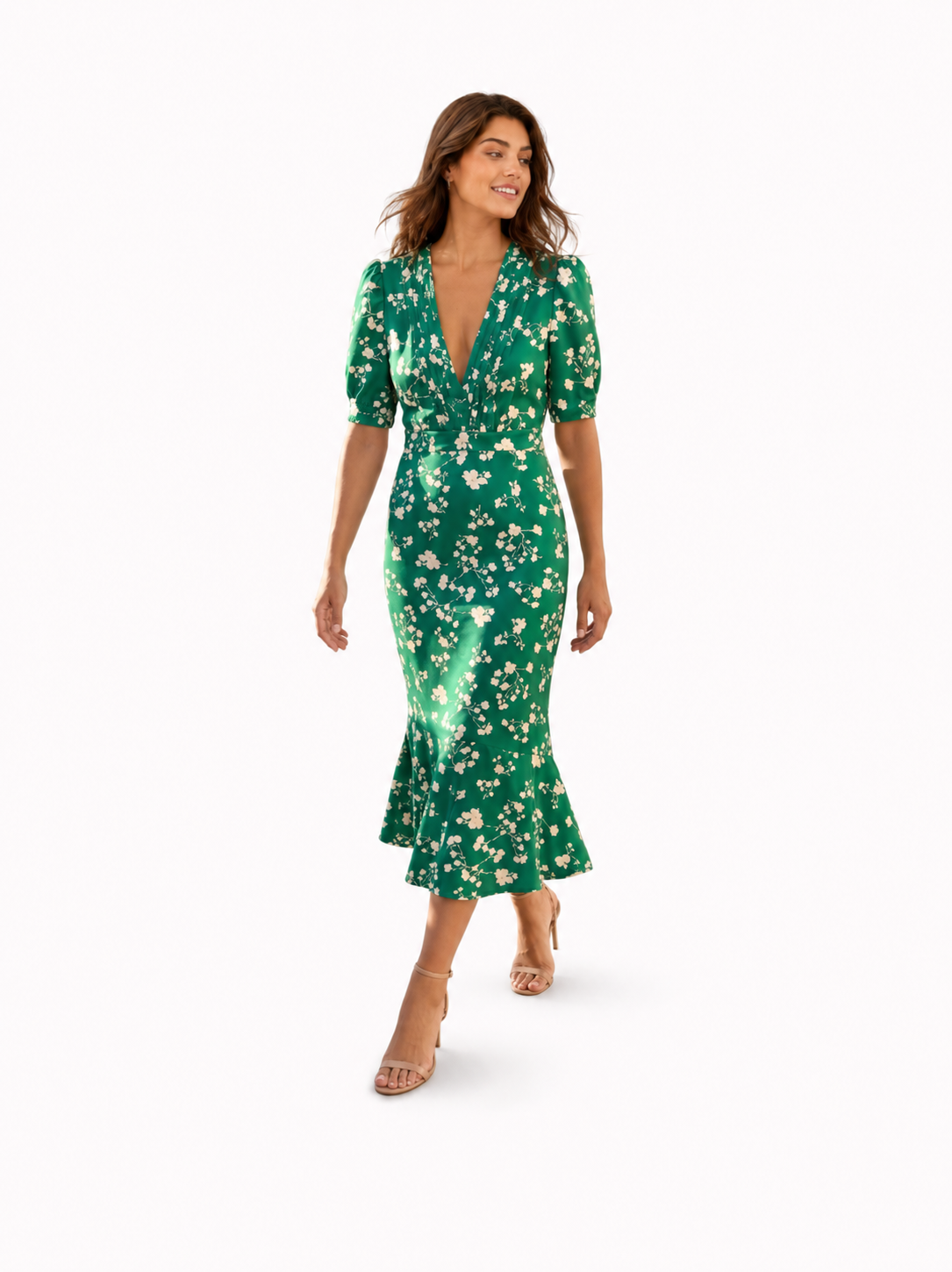 Vestido con diseño floral y cuello en V
