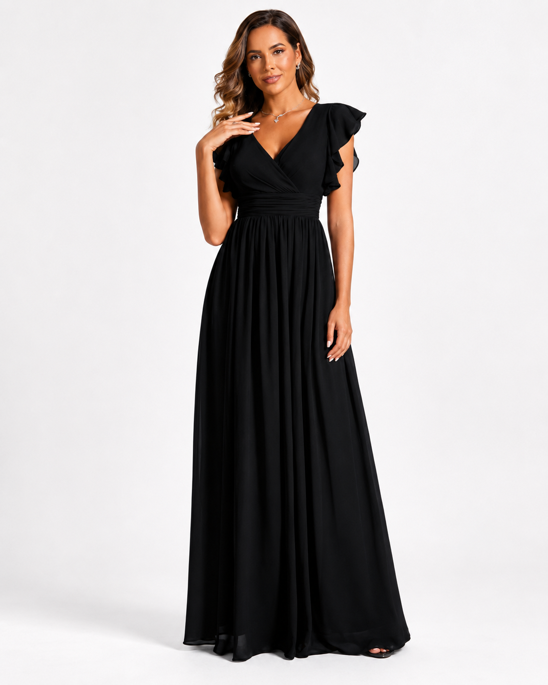 Vestido de dama de honor con espalda abierta