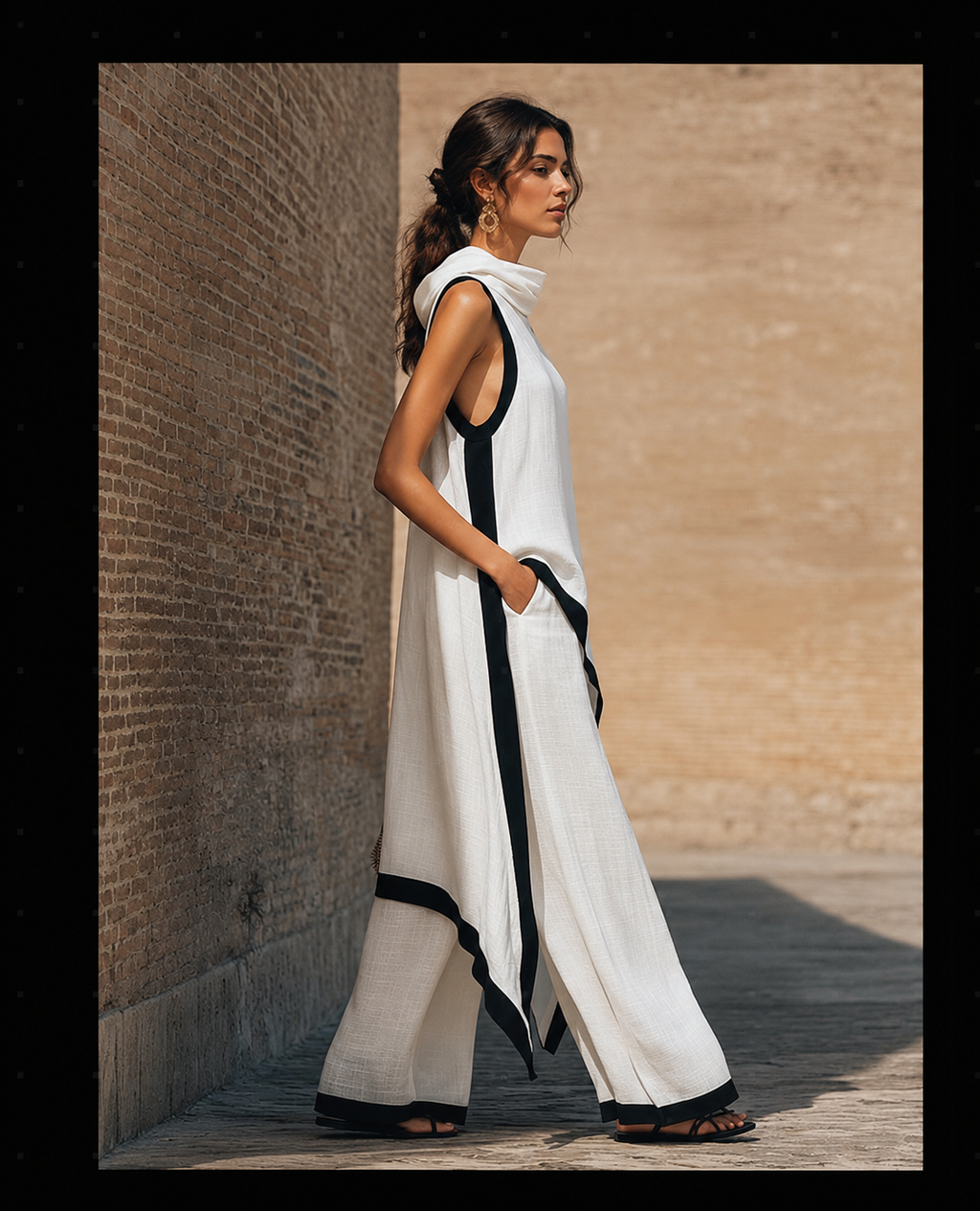 Conjunto de dos piezas de lino y algodón, elegante y con un corte artístico