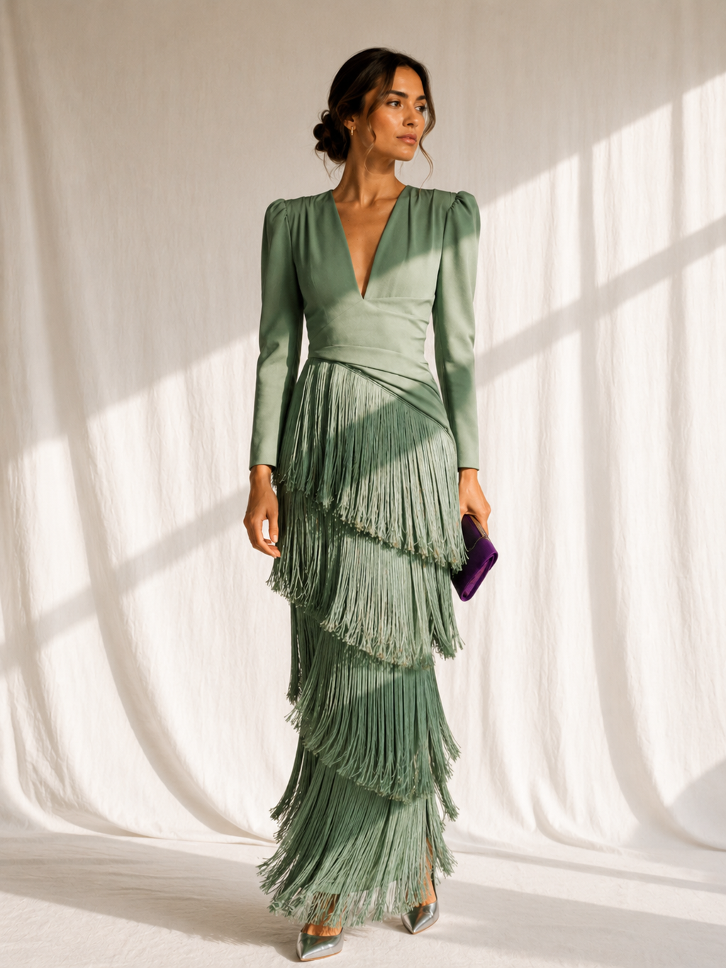 Chiara | Vestido elegante con mangas de flecos