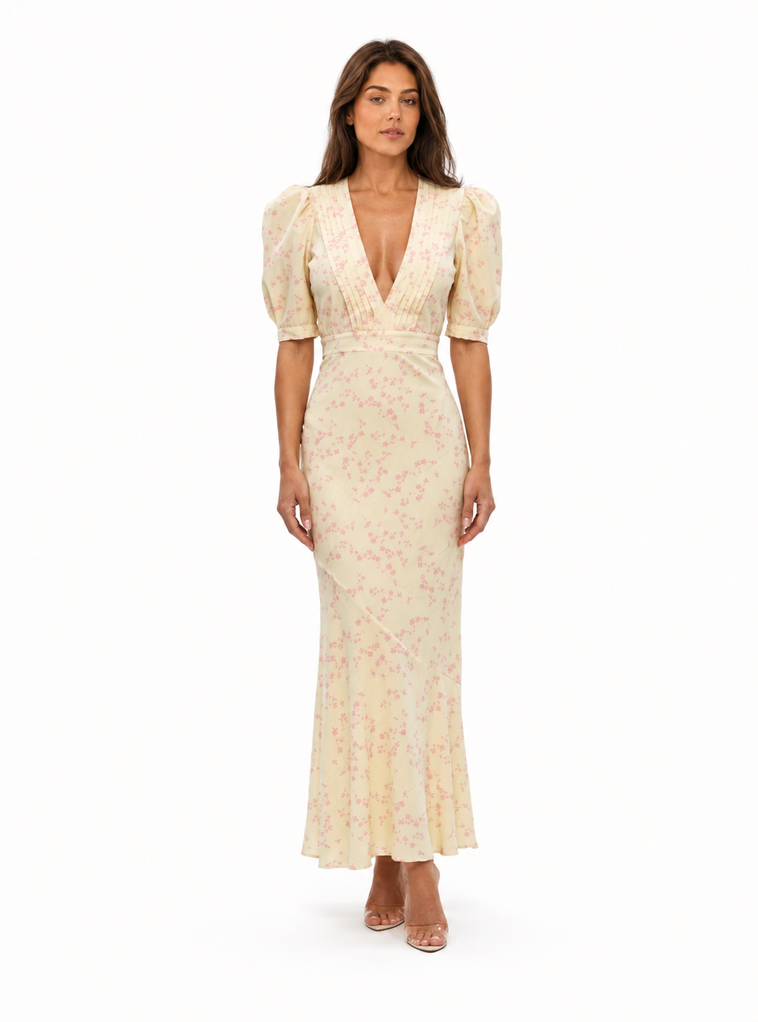 Vestido con diseño floral y cuello en V