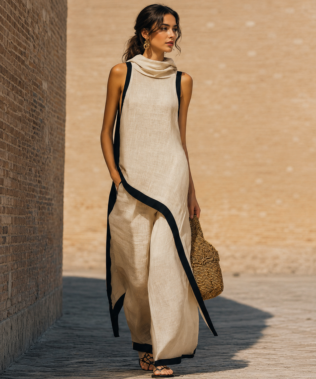 Conjunto de dos piezas de lino y algodón, elegante y con un corte artístico