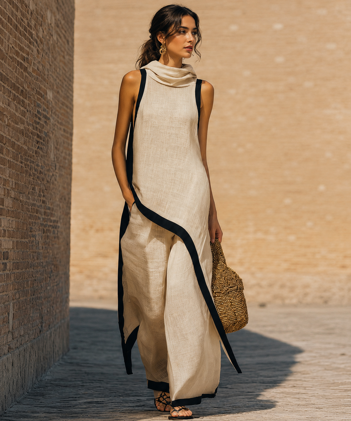 Conjunto de dos piezas de lino y algodón, elegante y con un corte artístico
