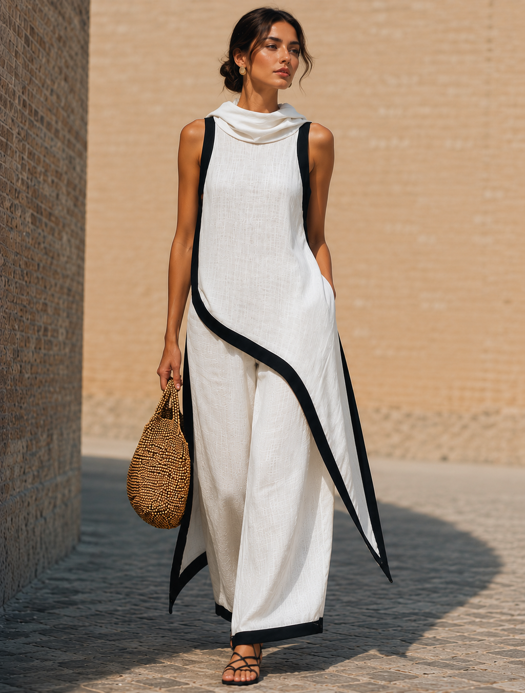 Conjunto de dos piezas de lino y algodón, elegante y con un corte artístico