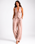 Conjunto de dos piezas para mujer con cuello en V y botones