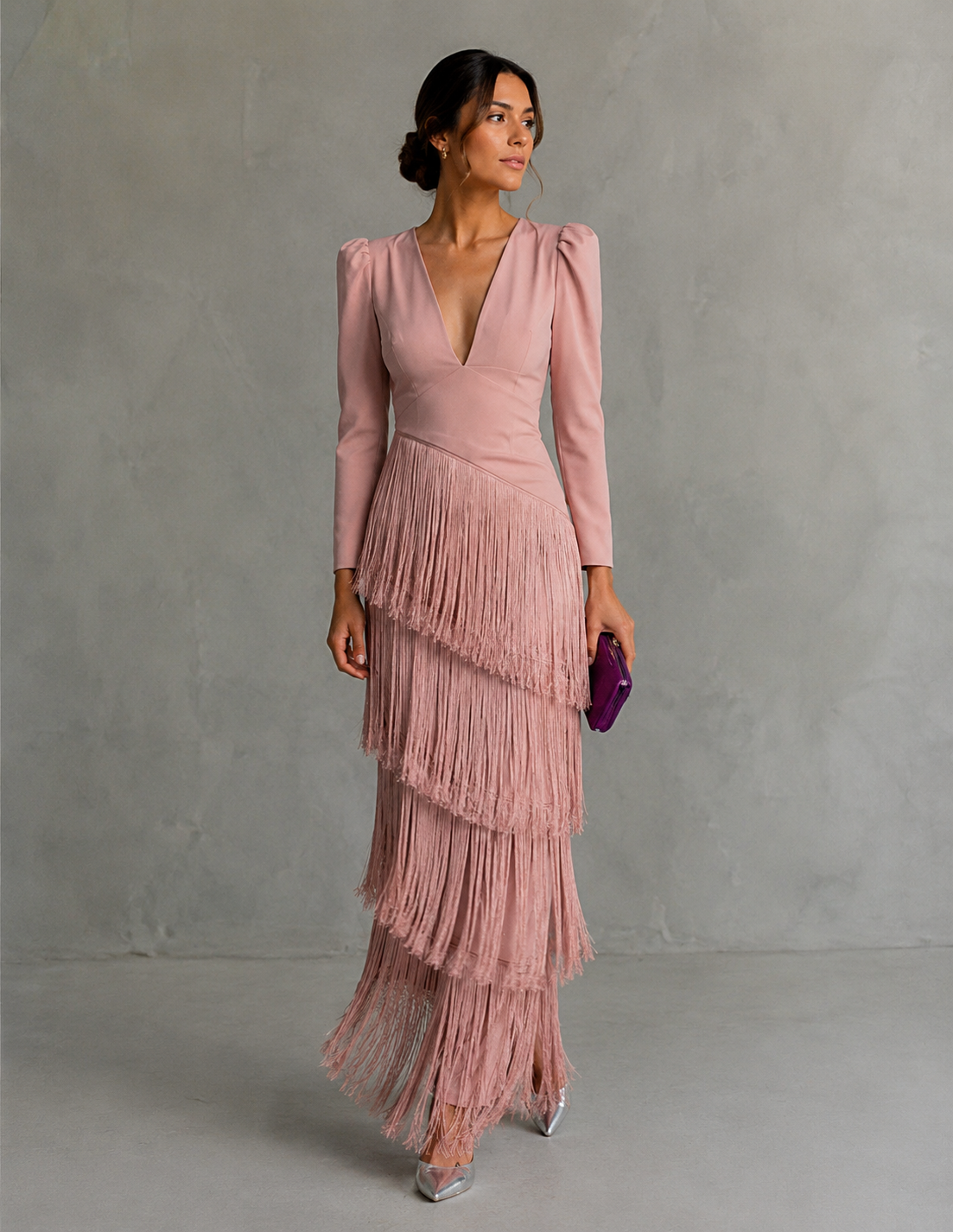 Chiara | Vestido elegante con mangas de flecos