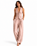 Conjunto de dos piezas para mujer con cuello en V y botones