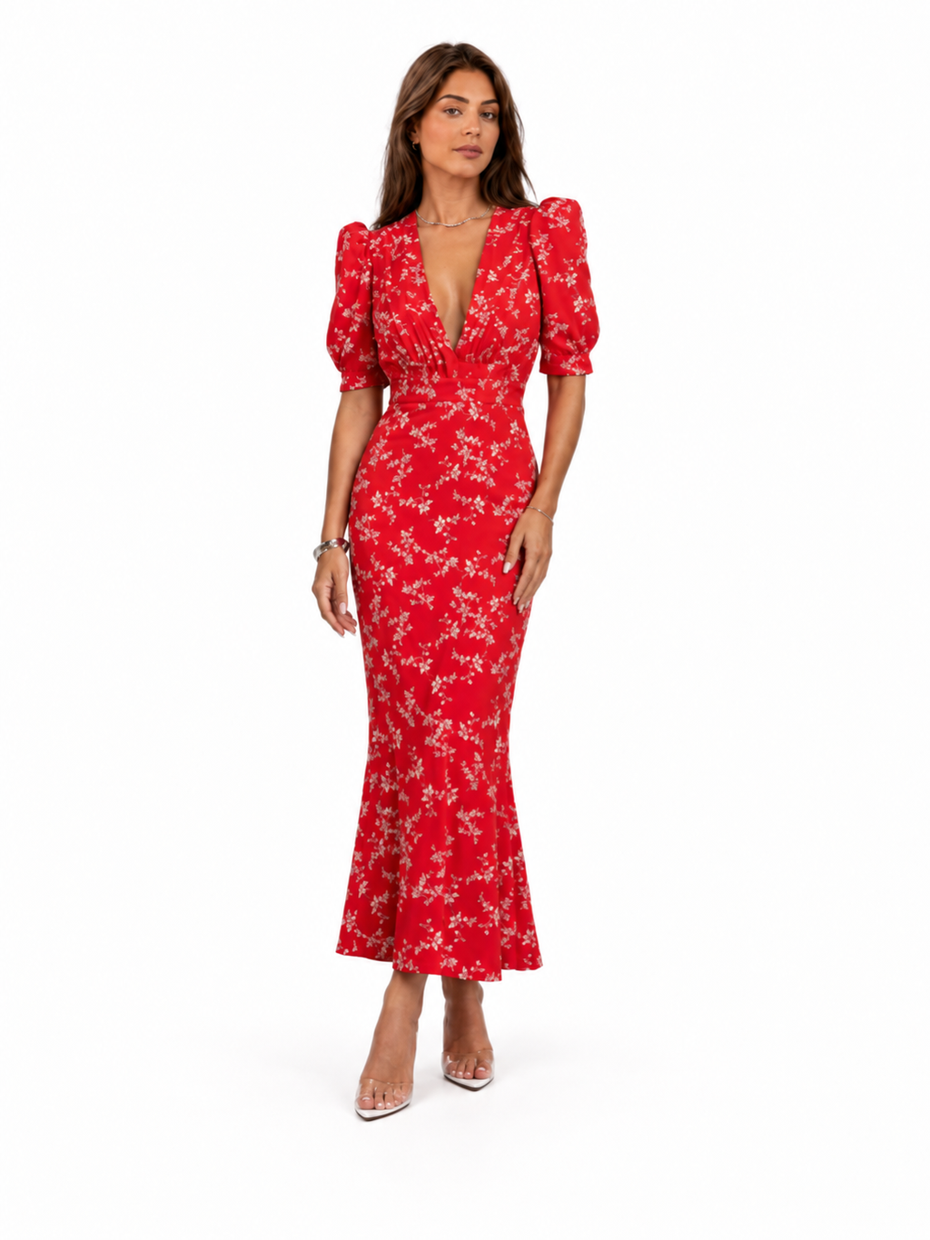 Vestido con diseño floral y cuello en V