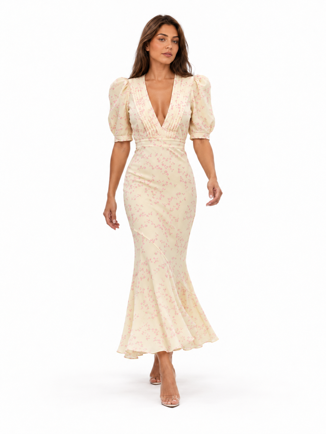 Vestido con diseño floral y cuello en V