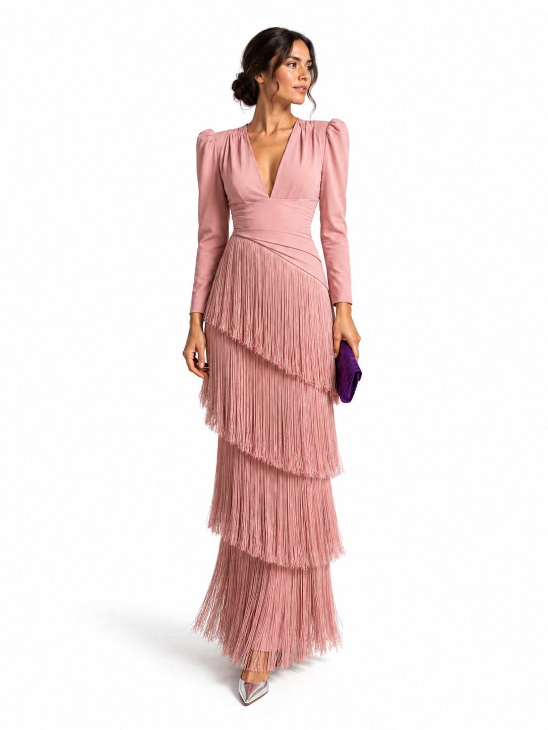 Vestido elegante con flecos