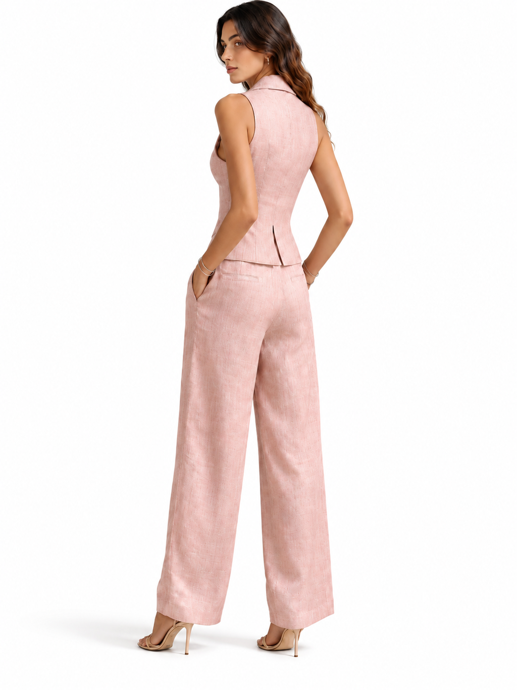 Conjunto de dos piezas para mujer con cuello en V y botones