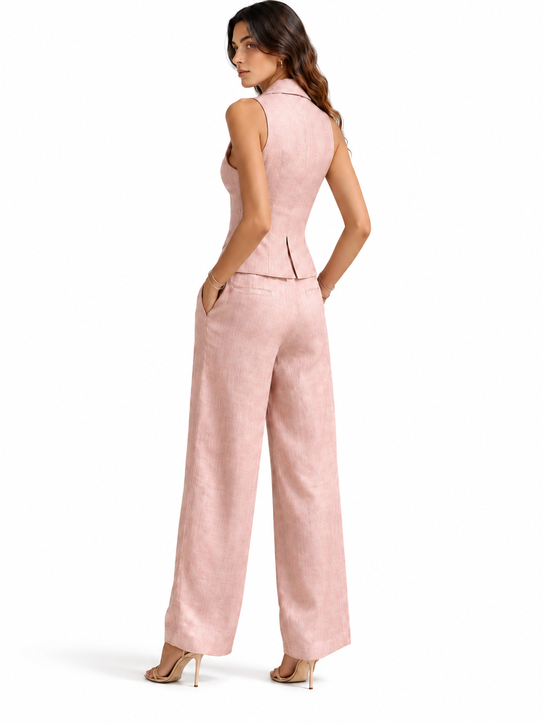 Conjunto de dos piezas para mujer con cuello en V y botones