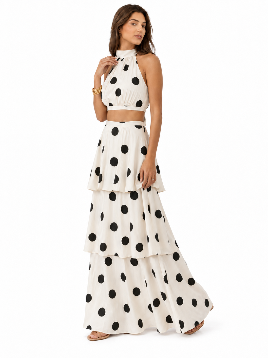 Conjunto top y falda larga de lunares