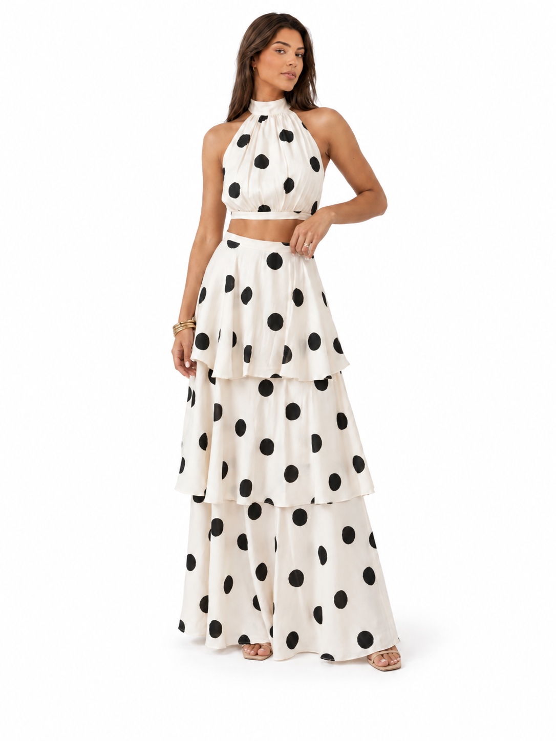 Conjunto top y falda larga de lunares