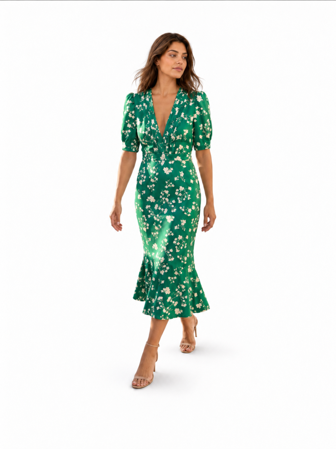 Vestido con diseño floral y cuello en V