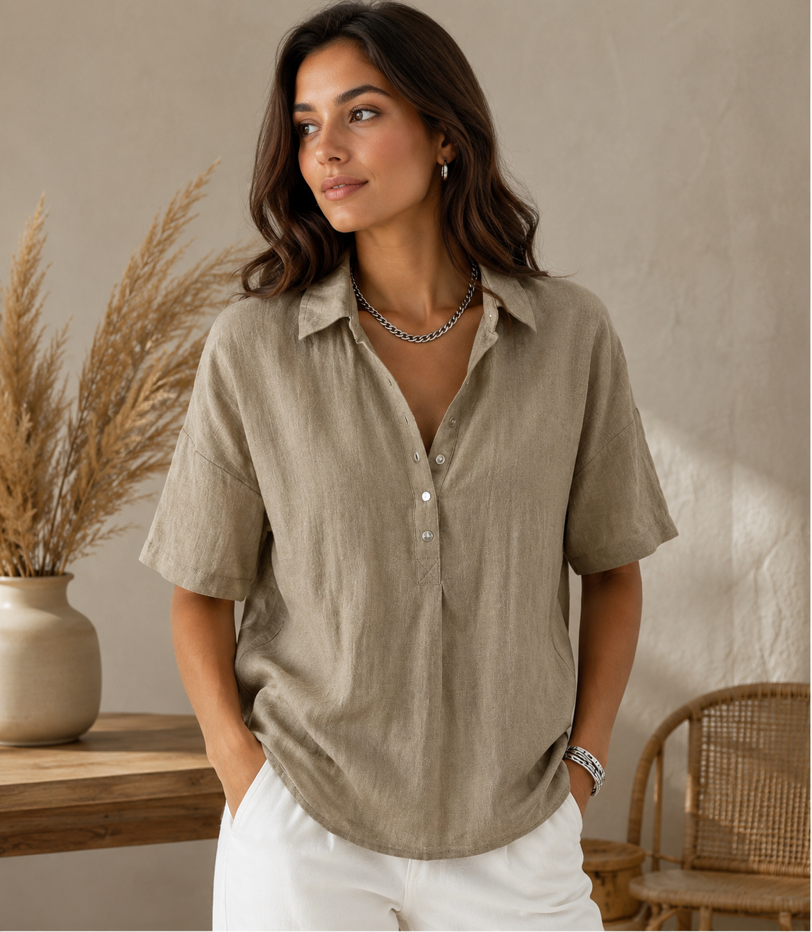 Blusa con cuello y detalle de botones
